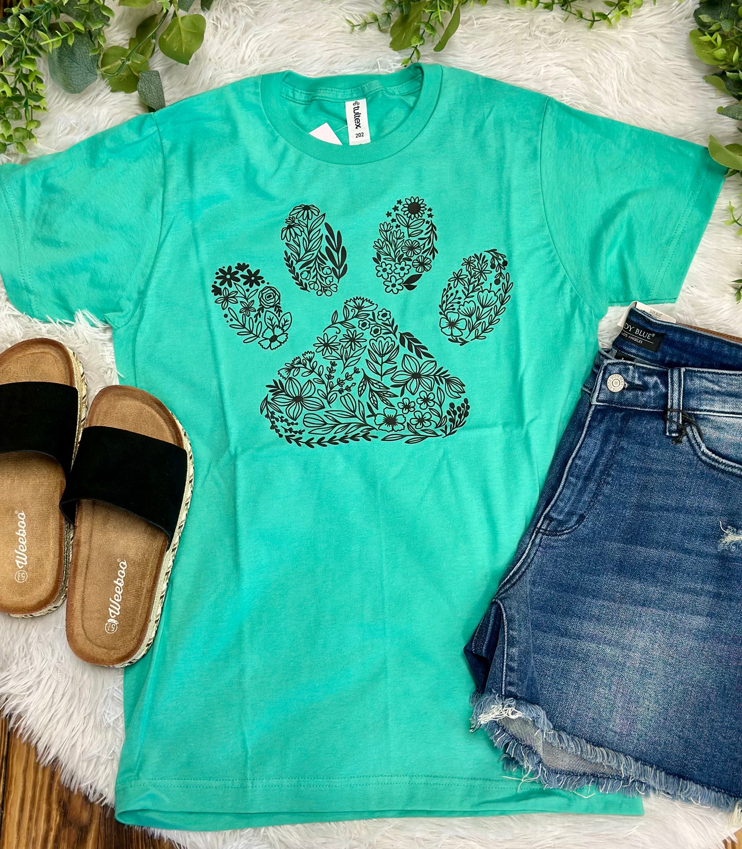 teal floral dog print tee