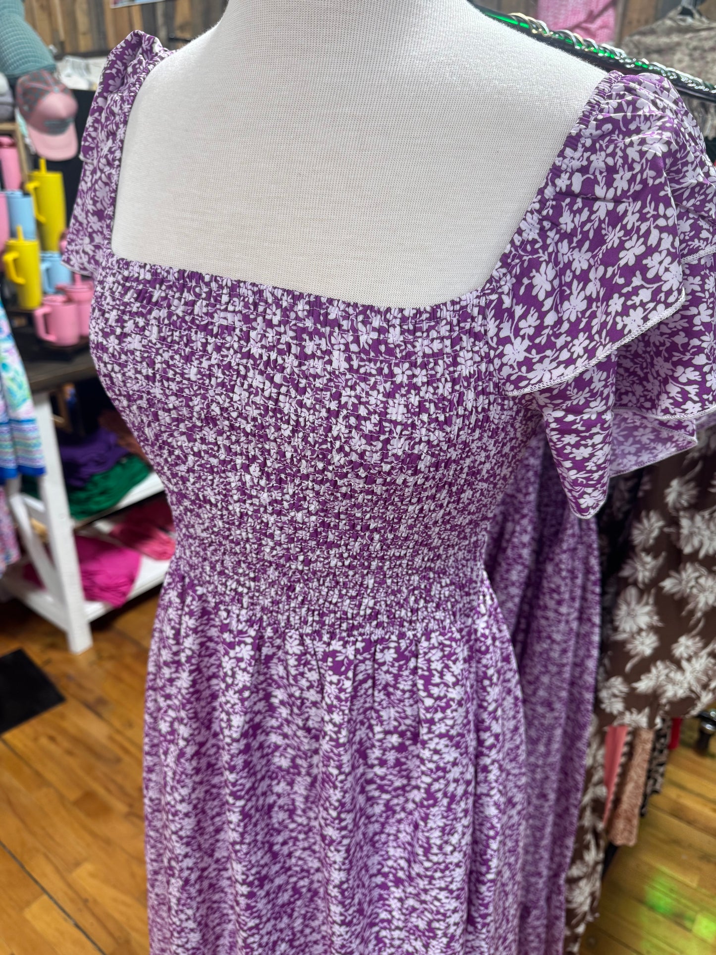 purple floral dress