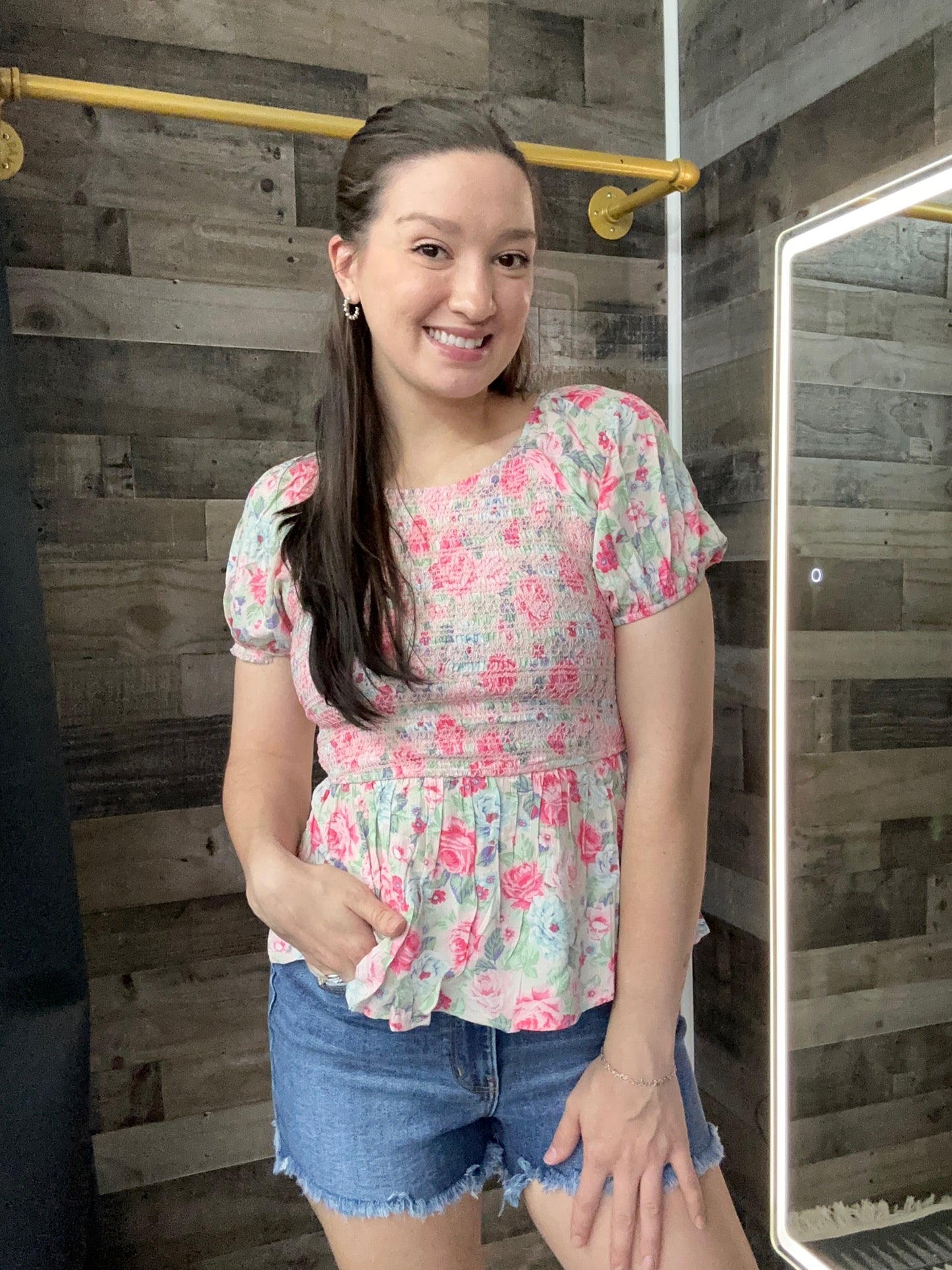 Smocked floral short sleeve