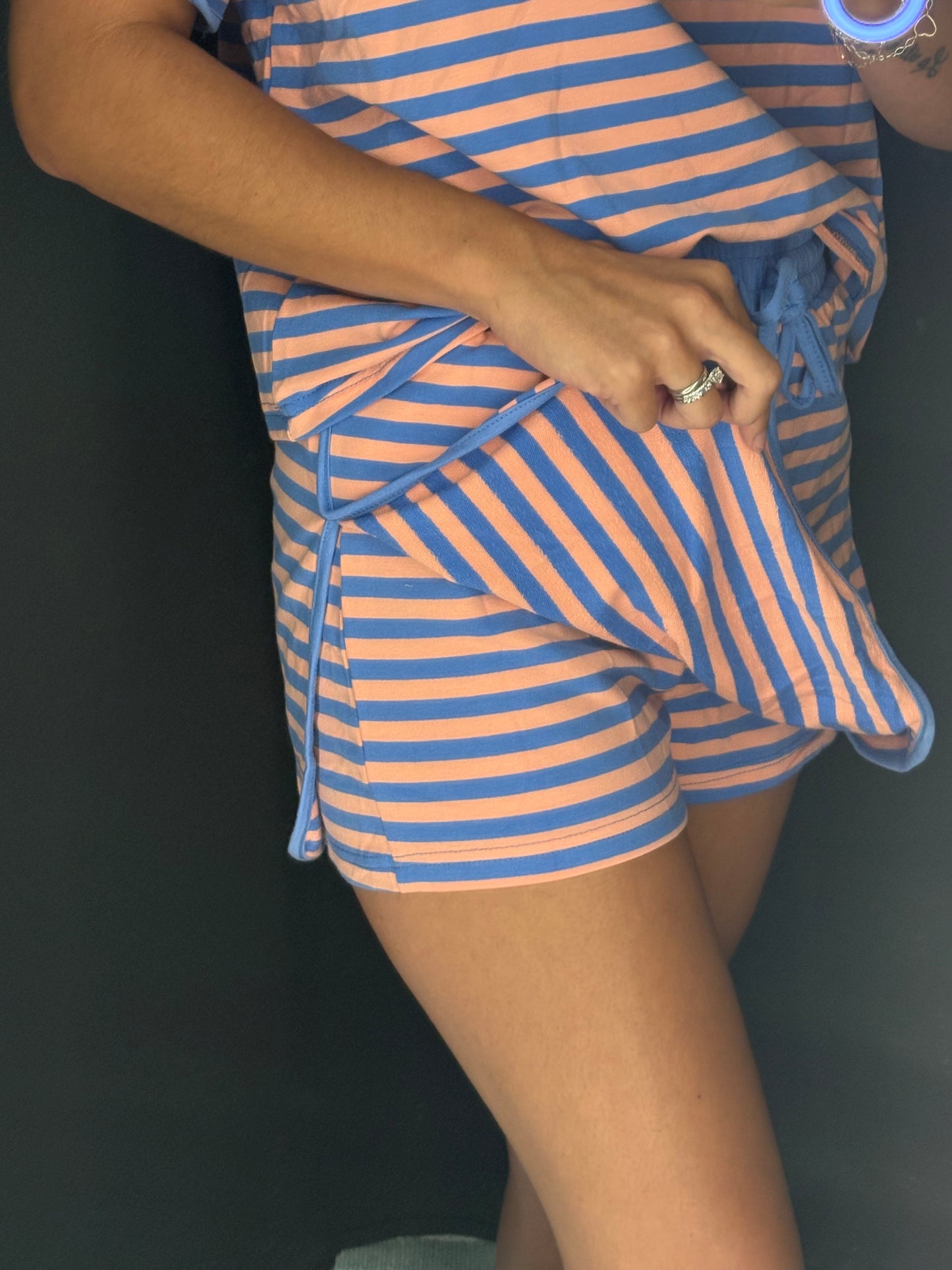 Blue and Coral stripe skort set