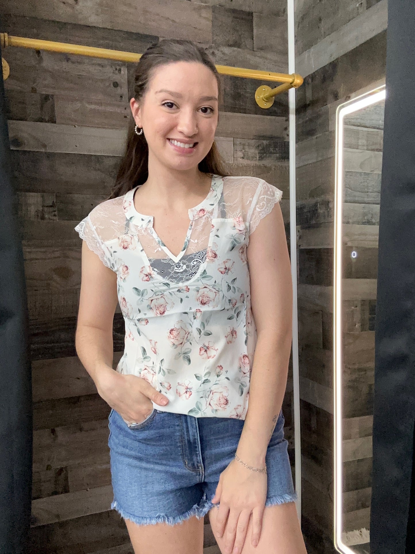 Lace trim floral blouse