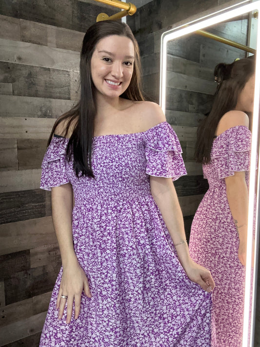 purple floral dress